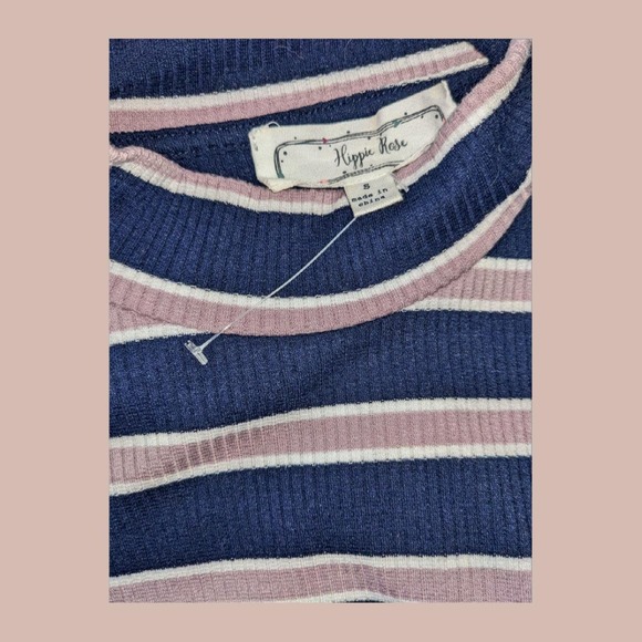 Retro Striped Ribbed Mock TurtleNeck Knit Top by Hippie Rose - Picture 4 of 4